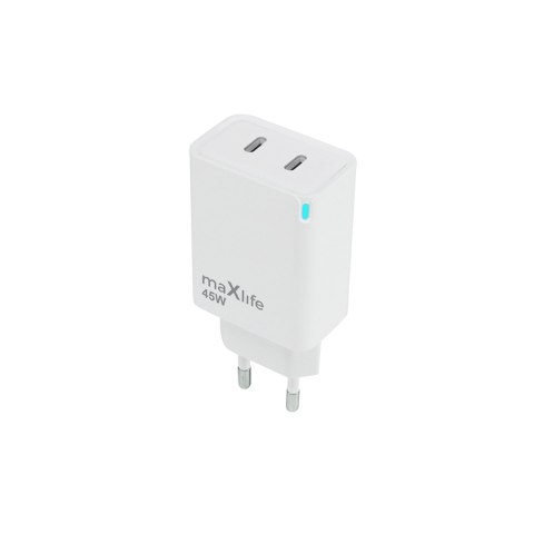 Maxlife ładowarka sieciowa GaN PD QC MXTC-09-45CC 2x USB-C 45W biała