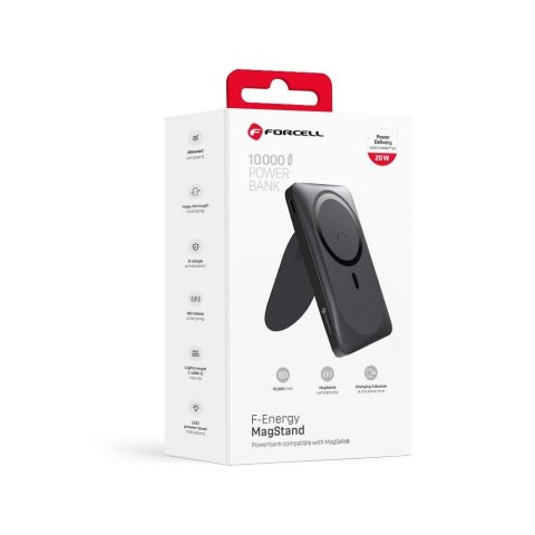Powerbank zgodny z MagSafe Forcell F-Energy MagStand F10K2 QC3.0 PD 5A 20W 10000 mAh czarny
