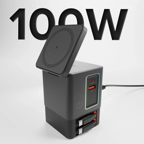 Stacja ładująca SBS Power Dock 6w1 z MagSafe, podstawką i kablami USB-C 65W - czarna