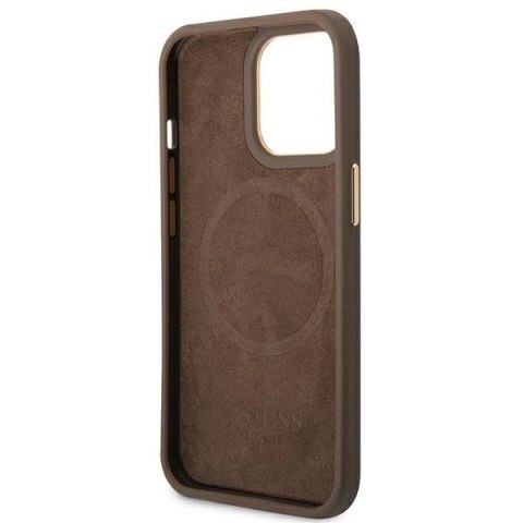 Etui Guess 4G Logo Plate MagSafe na iPhone 14 Pro - brązowe