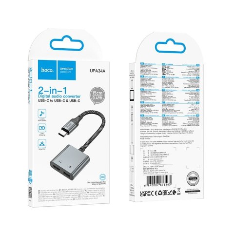 Adapter AUX USB C do 2x USB C max 10W Hoco UPA34A szary