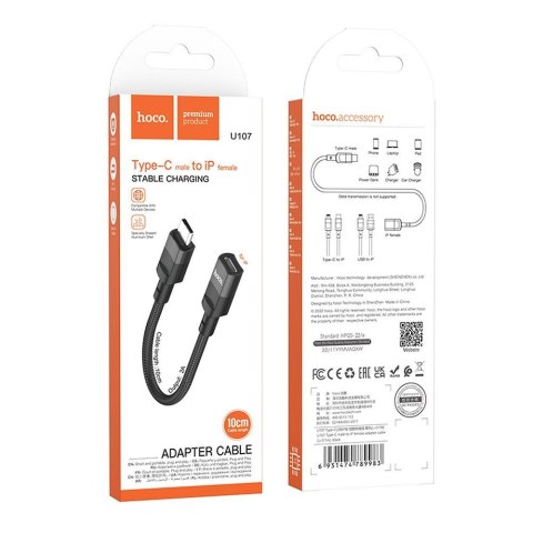 Adapter OTG USB C do Lightning Hoco 3A 0,1 m U107 czarny