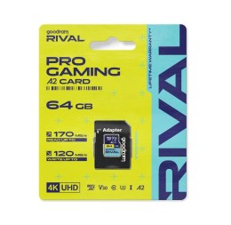 GOODRAM RIVAL Karta pamięci microSD 64GB 100MB/s class 10 UHS-I U3 V30 A2 z adapterem SD