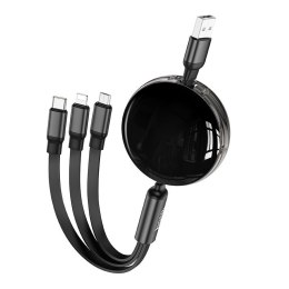 Kabel 3w1 USB A do Lightnig / Micro USB / USB C Hoco 2A 1 m X78 czarny