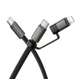 Kabel USB C do USB C/iP Hoco 3A 60W płaski 1 m X125 czarny