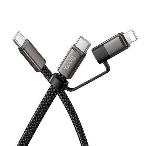 Kabel USB C do USB C/iP Hoco 3A 60W płaski 1 m X125 czarny