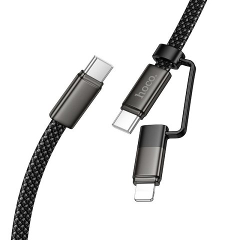 Kabel USB C do USB C/iP Hoco 3A 60W płaski 1 m X125 czarny