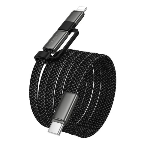 Kabel USB C do USB C/iP Hoco 3A 60W płaski 1 m X125 czarny