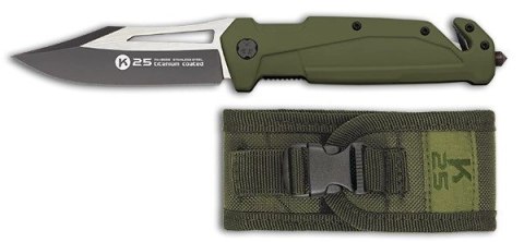 K25 1 8998 Green Rubber Titanium Coated Nóż Taktyczny EDC 7Cr17MoV