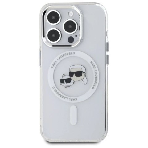 Etui Karl Lagerfeld IML Metal Karl&Choupette Head MagSafe na iPhone 15 Pro - białe