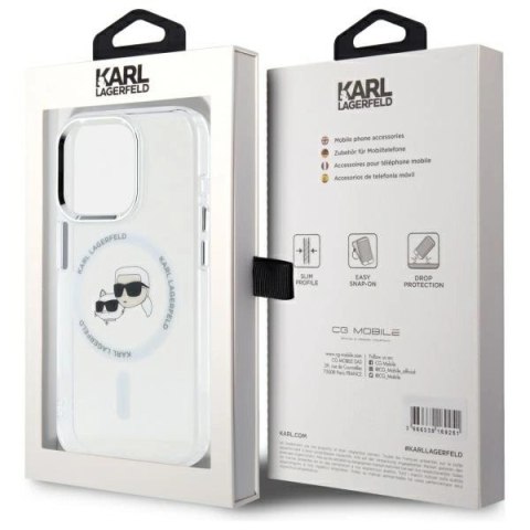 Etui Karl Lagerfeld IML Metal Karl&Choupette Head MagSafe na iPhone 15 Pro - białe