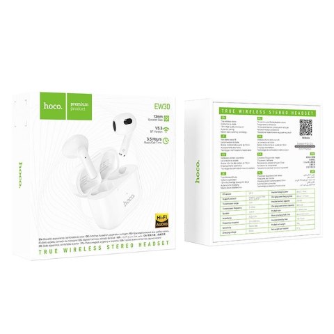 HOCO słuchawki bezprzewodowe / bluetooth stereo TWS Intelligent EW30 białe
