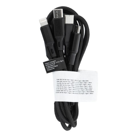Kabel 3w1 Typ C do Lightning / Typ C / Micro USB 2,4A C171 1,2 m czarny