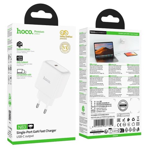 Ładowarka sieciowa GaN do telefonu Hoco USB C PD AVS 40W max 60W N83 biała