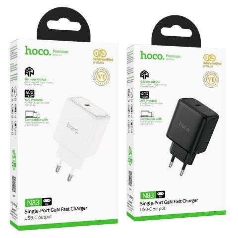 Ładowarka sieciowa GaN do telefonu Hoco USB C PD AVS 40W max 60W N83 biała