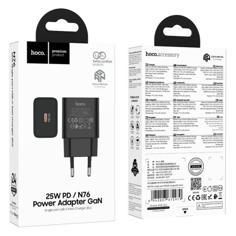 Ładowarka sieciowa do telefonu Hoco USB C QC PD 25W N76 czarna