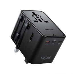 Adapter podróżny Acefast Z8 GaN 45W podróżna ładowarka sieciowa 3x USB-C + 2x USB-A z gniazdkiem AC 2500W - czarna