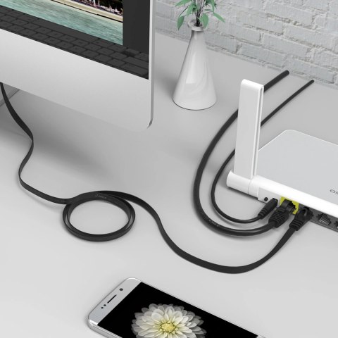 Kabel sieciowy Ethernet Orico PUG-C7B CAT7 10Gbps RJ45 internetowy LAN płaski 20 m - czarny