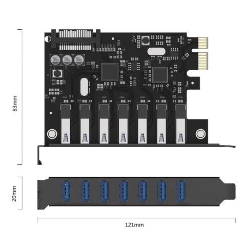 Karta rozszerzeń Orico PVU3 PCI-E 7x USB 3.0 do komputera stacjonarnego - czarna