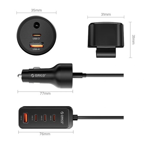 Ładowarka samochodowa Orico ChargeClip 108W 2x USB-A + 4x USB-C z klipsem - czarna