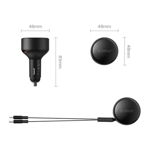 Ładowarka samochodowa Orico Dual Stretch 60 W USB-C z dwoma zwijanymi kablami USB-C + Lightning - czarna