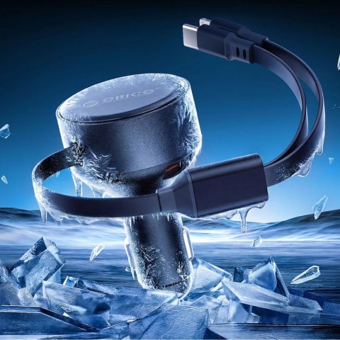 Ładowarka samochodowa Orico Dual Stretch 60 W USB-C z dwoma zwijanymi kablami USB-C + Lightning - czarna
