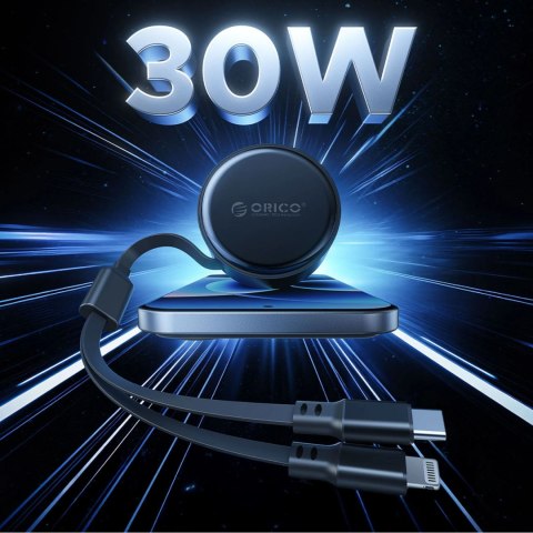 Ładowarka samochodowa Orico Dual Stretch 60 W USB-C z dwoma zwijanymi kablami USB-C + Lightning - czarna
