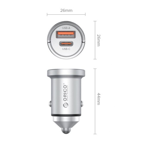 Ładowarka samochodowa Orico MiniRing Pro 45W USB-A + USB-C - srebrna