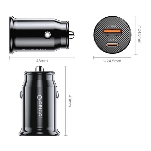 Ładowarka samochodowa Orico PowerMini 30W USB-C + USB-A - czarna
