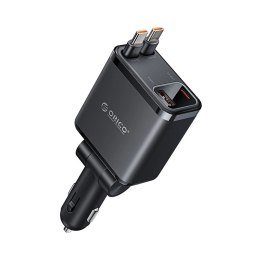 Ładowarka samochodowa Orico Twin Reach 45W USB-A + USB-C z dwoma zwijanymi kablami USB-C - czarna
