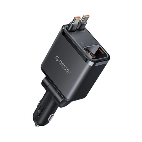 Ładowarka samochodowa Orico Twin Reach 45W USB-A + USB-C z dwoma zwijanymi kablami USB-C - czarna