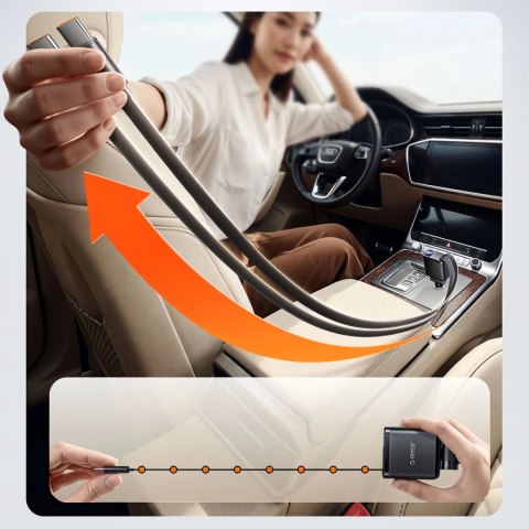 Ładowarka samochodowa Orico Twin Reach 45W USB-A + USB-C z dwoma zwijanymi kablami USB-C - czarna