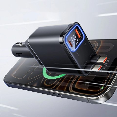 Ładowarka samochodowa Orico Twin Reach 45W USB-A + USB-C z dwoma zwijanymi kablami USB-C - czarna