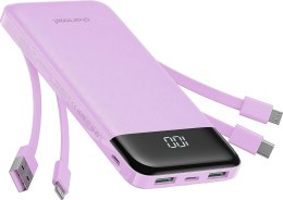 Powerbank 5V 3A 10000 mAh z wbudowanymi kablami USB A / USB C / Lightning / Micro USB Charmast W1148 fioletowy OINT