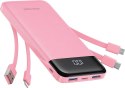Powerbank 5V 3A 10000 mAh z wbudowanymi kablami USB A / USB C / Lightning / Micro USB Charmast W1148 różowy OINT