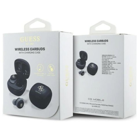 Słuchawki Bluetooth Guess Iridescent 4G Printed Logo TWS + stacja dokująca - czarne