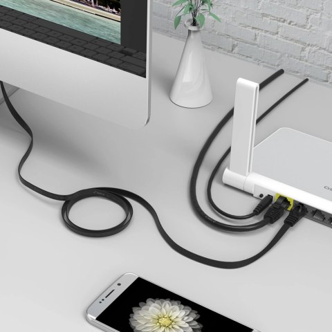 Kabel sieciowy Ethernet Orico PUG-C6B CAT6 1000Mbps RJ45 internetowy LAN płaski 8 m - czarny