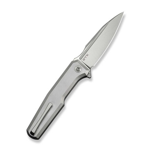 Nóż WE Knife Dressytak M390 Gray Titanium Button Lock