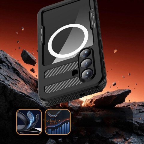 Etui na Samsung S26 wodoodporne Shellbox Mars z metalowym ringiem czarne