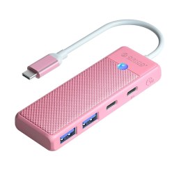 Hub USB Orico PAPW2AC-C3-C3 4-portowy 2x USB-A 3.0 1x USB-C 3.0 z ładowaniem USB-C PD 100 W 0,15 m - różowy