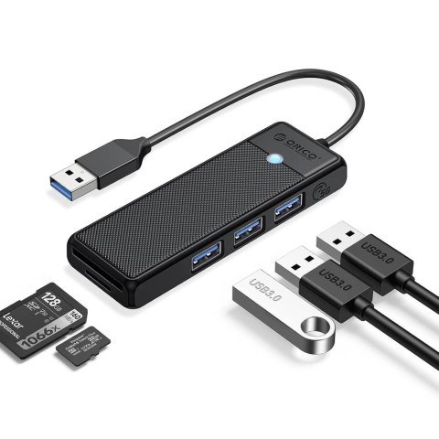 Hub USB Orico PAPW3AT-U3 4-portowy 3x USB-A 3.0 z czytnikiem kart microSD/SD 1 m - czarny
