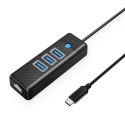 Hub USB Orico PW3UR25-C3 4-portowy 3x USB-A 3.0 1x RJ45 2.5G Ethernet 0,15 m - czarny