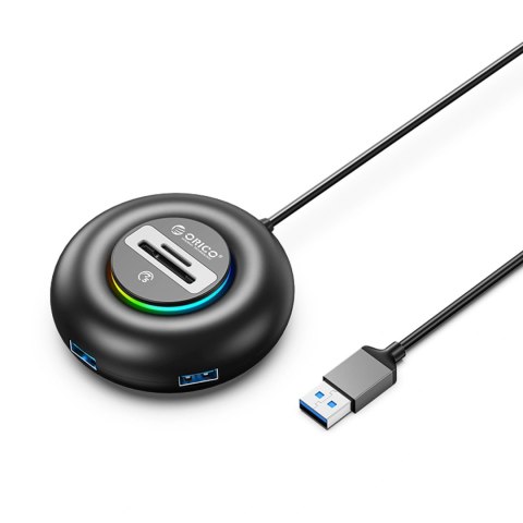 Hub USB Orico YXR4 RGB 4-portowy USB-A 3.0 z czytnikiem SD i microSD 1,8 m - czarny