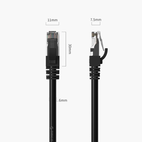 Kabel sieciowy Ethernet Orico PUG-C6 CAT6 1000Mbps RJ45 internetowy LAN okrągły 30 m - czarny