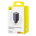 Ładowarka sieciowa Baseus GaN5, 2x USB-C + USB, 65W + kabel 1m (szara)