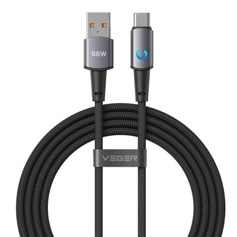 Kabel z diodą LED USB A do USB C VEGER PD 3A 66W 1,2 m AC1-ZSD czarny