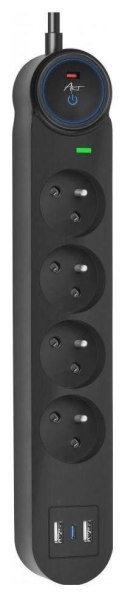 Listwa zasilająca 4 gniazda + 2 x USB A + USB C Art FU815 3 m czarna