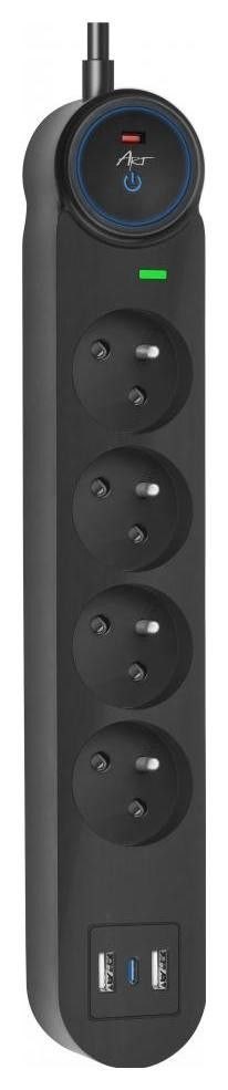 Listwa zasilająca 4 gniazda + 2 x USB A + USB C Art FU815 3 m czarna