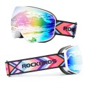 Gogle narciarskie Rockbros SP284 - matowa biała ramka, szara soczewka PC z różowym lustrem Cherry Blossom, dziecięce