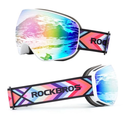 Gogle narciarskie Rockbros SP284 - matowa biała ramka, szara soczewka PC z różowym lustrem Cherry Blossom, dziecięce